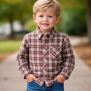 Vtg French Toast Brown Flannel Plaid Toddler Baby L S Shirt 3T Cowboy Rockabilly